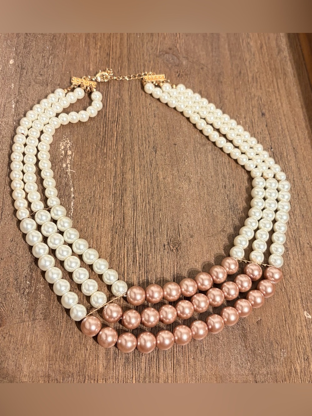 Multi-Strand Pearl Necklace in White and Rose Gold